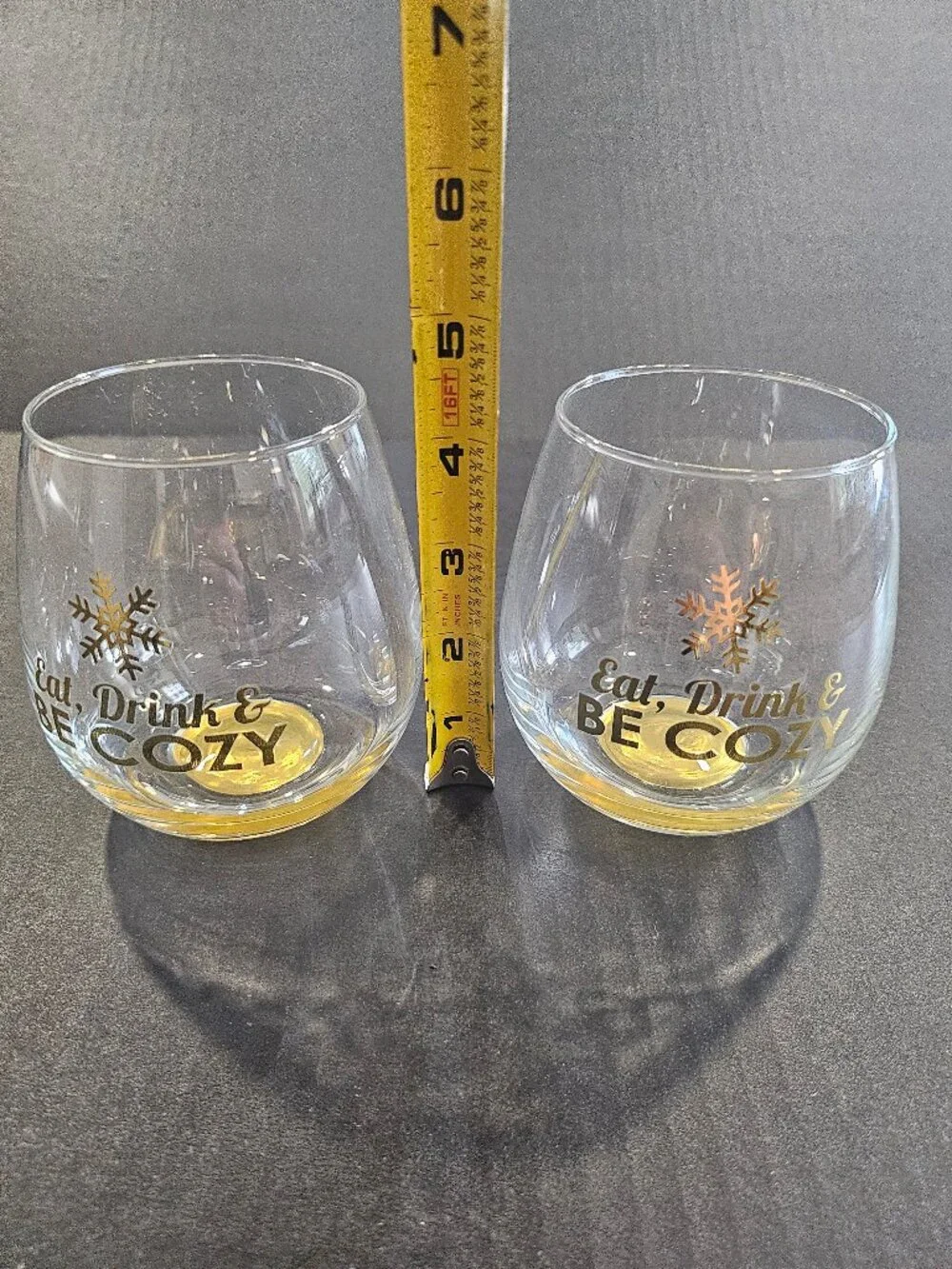 TMD Holdings Eat Drink & Be Cozy Holiday Stemless Wine Glasses Set of Two 16 Oz.